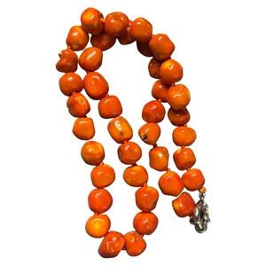 Heavy Natural Red Coral Nugget Necklace – Vintage Hand-Knotted Chunky Coral
